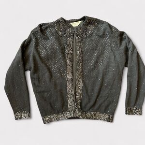 Vintage Sportrends Beaded 1950s Cocktail Cardigan Black Wool & Angora